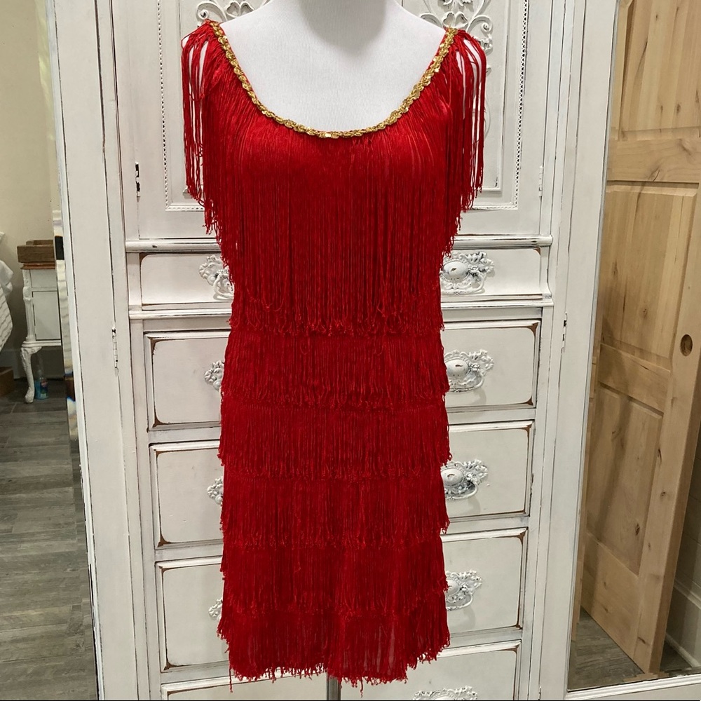 Red fringe dress size S
